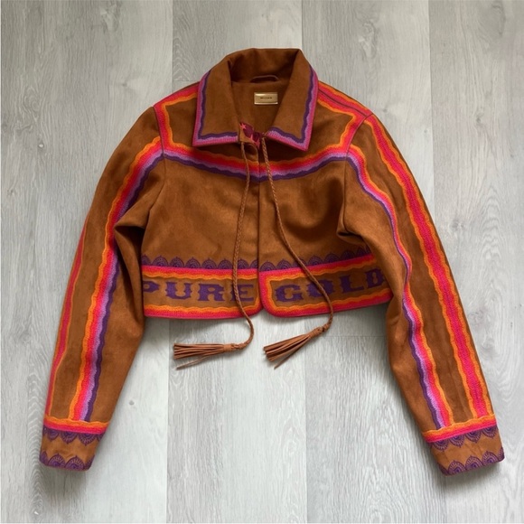 MOTHER THE SHRUGGER JACKET FAUX LEATHER BROWN SUEDE COACHELLA FESTIVAL SMALL - Picture 2 of 8